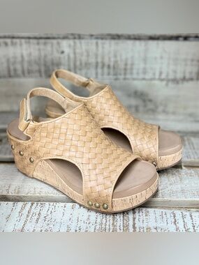 Corkys Woven Slingback Wedge Sandals in Beige